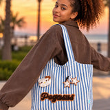 LSB Blue & White Striped Pegasus stylish & casual Tote Bag for Teens & Adults