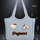 LSB Blue & White Striped Pegasus stylish & casual Tote Bag for Teens & Adults