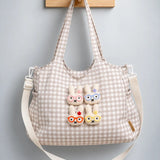 LSB Brown Gingham Checks 3D Glasses Bunny stylish & casual Tote Bag for Teens & Adults