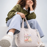 LSB Brown Gingham Checks 3D Glasses Bunny stylish & casual Tote Bag for Teens & Adults