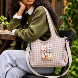 LSB Brown Gingham Checks 3D Glasses Bunny stylish & casual Tote Bag for Teens & Adults
