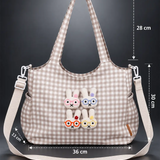 LSB Brown Gingham Checks 3D Glasses Bunny stylish & casual Tote Bag for Teens & Adults