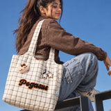 LSB Cream Checks Pegasus stylish & casual Tote Bag for Teens & Adults
