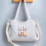 LSB Grey Gingham Checks 3D Glasses Bunny stylish & casual Tote Bag for Teens & Adults