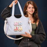 LSB Grey Gingham Checks 3D Glasses Bunny stylish & casual Tote Bag for Teens & Adults