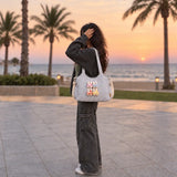LSB Grey Gingham Checks 3D Glasses Bunny stylish & casual Tote Bag for Teens & Adults