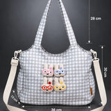 LSB Grey Gingham Checks 3D Glasses Bunny stylish & casual Tote Bag for Teens & Adults