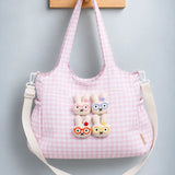 LSB Pink Gingham Checks 3D Glasses Bunny stylish & casual Tote Bag for Teens & Adults