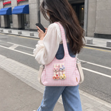 LSB Pink Gingham Checks 3D Glasses Bunny stylish & casual Tote Bag for Teens & Adults
