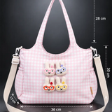LSB Pink Gingham Checks 3D Glasses Bunny stylish & casual Tote Bag for Teens & Adults
