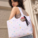 LSB Pink Stars Print stylish & casual Tote Bag with Monkey Keychain for Teens & Adults