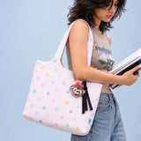 LSB Pink Stars Print stylish & casual Tote Bag with Monkey Keychain for Teens & Adults