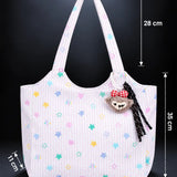 LSB Pink Stars Print stylish & casual Tote Bag with Monkey Keychain for Teens & Adults