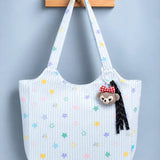 LSB Pastel Purple Stars Print stylish & casual Tote Bag with Monkey Keychain for Teens & Adults