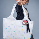 LSB Pastel Purple Stars Print stylish & casual Tote Bag with Monkey Keychain for Teens & Adults