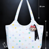 LSB Pastel Purple Stars Print stylish & casual Tote Bag with Monkey Keychain for Teens & Adults