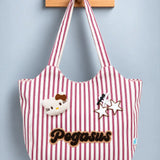 LSB Red & White Striped Pegasus stylish & casual Tote Bag for Teens & Adults