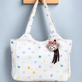 LSB White Stars Print stylish & casual Tote Bag with Monkey Keychain for Teens & Adults