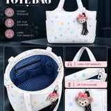 LSB White Stars Print stylish & casual Tote Bag with Monkey Keychain for Teens & Adults
