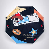 LSB 3 Fold Black Puppy Star, Auto Open & Close,Rain & Sun Dual Umbrella for Teens & Adults