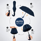LSB 3Fold Black Checkered Auto Open & Close Umbrella for Teens & Adults