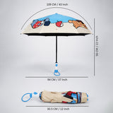 LSB 3 Fold Blue Puppy Skateboarding,Auto Open & Close Rain & Sun Dual Umbrella for Teens & Adults