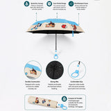 LSB 3 Fold Blue Puppy Skateboarding,Auto Open & Close Rain & Sun Dual Umbrella for Teens & Adults
