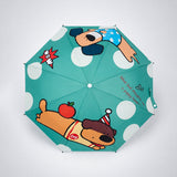 LSB 3 Fold Mint Green puppy Polka Dots Auto Open & Close Rain & Sun Dual Umbrella for Teens & Adults