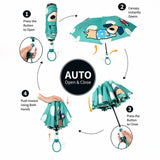LSB 3 Fold Mint Green puppy Polka Dots Auto Open & Close Rain & Sun Dual Umbrella for Teens & Adults