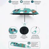 LSB 3 Fold Mint Green puppy Polka Dots Auto Open & Close Rain & Sun Dual Umbrella for Teens & Adults