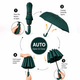 LSB 3 Fold Dark Green Checkered Auto Open & Close Umbrella for Teens & Adults