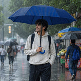 LSB 3 Fold Navy Blue Checkered Auto Open & Close Umbrella for Teens & Adults