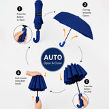 LSB 3 Fold Navy Blue Checkered Auto Open & Close Umbrella for Teens & Adults