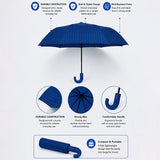 LSB 3 Fold Navy Blue Checkered Auto Open & Close Umbrella for Teens & Adults