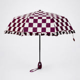 LSB 3fold Brown Frills and Checks Printed Umbrella for Teens & Adults