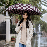 LSB 3fold Brown Frills and Checks Printed Umbrella for Teens & Adults