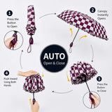 LSB 3fold Brown Frills and Checks Printed Umbrella for Teens & Adults