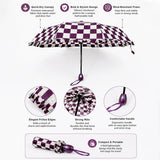 LSB 3fold Brown Frills and Checks Printed Umbrella for Teens & Adults