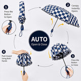 LSB 3fold Navy Frills and Checks Printed Umbrella for Teens & Adults