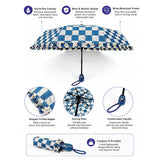 LSB 3fold Navy Frills and Checks Printed Umbrella for Teens & Adults