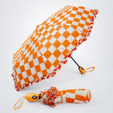 LSB 3fold Orange Frills and Checks Printed Umbrella for Teens & Adults