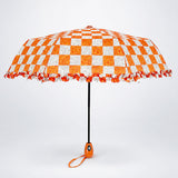 LSB 3fold Orange Frills and Checks Printed Umbrella for Teens & Adults