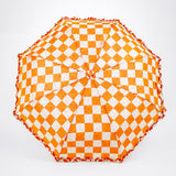 LSB 3fold Orange Frills and Checks Printed Umbrella for Teens & Adults