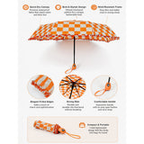 LSB 3fold Orange Frills and Checks Printed Umbrella for Teens & Adults