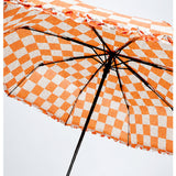 LSB 3fold Orange Frills and Checks Printed Umbrella for Teens & Adults