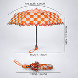 LSB 3fold Orange Frills and Checks Printed Umbrella for Teens & Adults