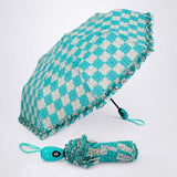LSB 3fold Turquoise Frills and Checks Printed Umbrella for Teens & Adults