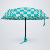 LSB 3fold Turquoise Frills and Checks Printed Umbrella for Teens & Adults