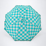 LSB 3fold Turquoise Frills and Checks Printed Umbrella for Teens & Adults
