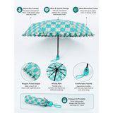 LSB 3fold Turquoise Frills and Checks Printed Umbrella for Teens & Adults